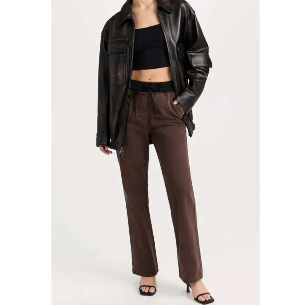 3.1 Phillip Lim Denim Pull On Combo High Rise Straight Leg Brown Pants, Medium